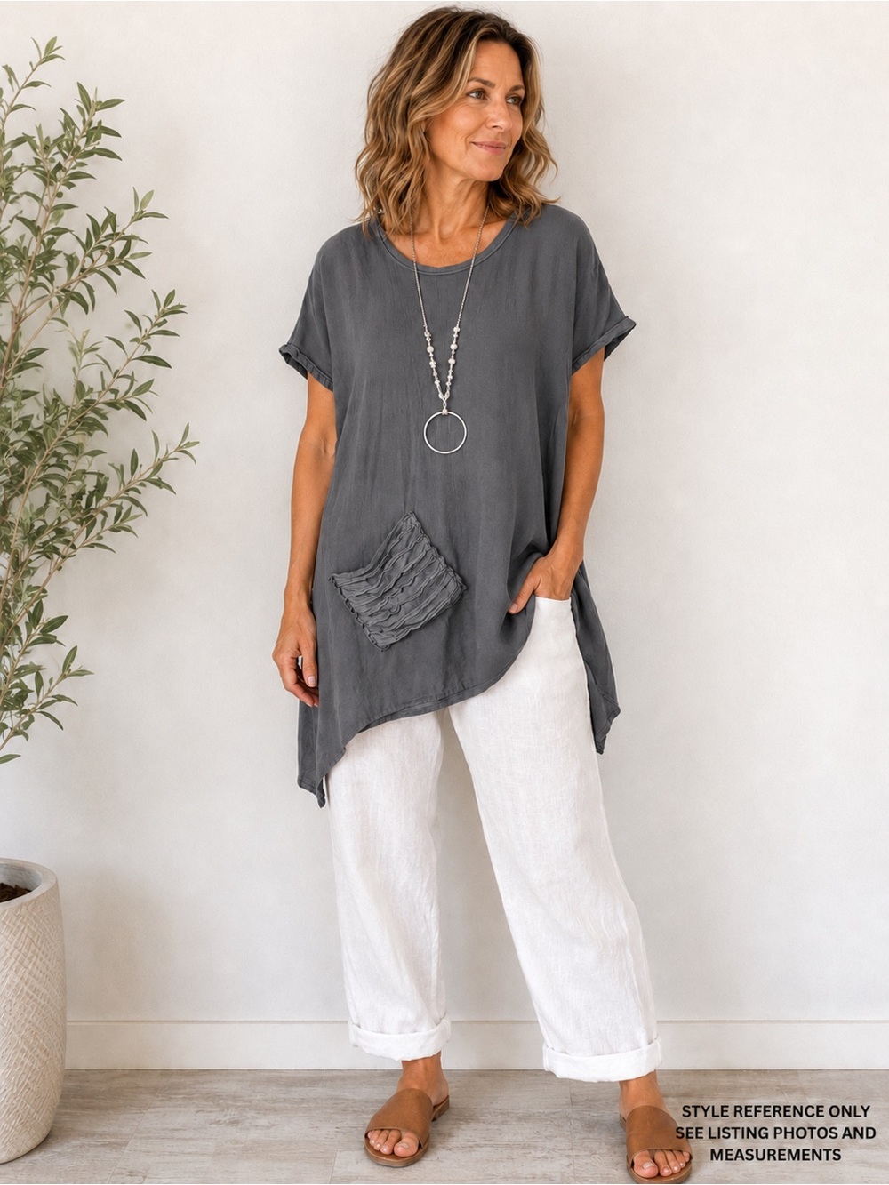 Oh My Gauze Faith Tunic Top Size 1 S/M Graphite Gray Cotton NWT